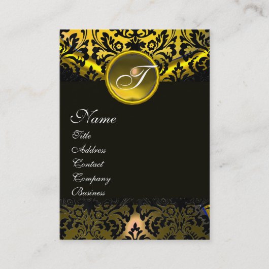 GOLD YELLOW BLACK TOPAZ DAMASK MONOGRAMM VISITENKARTE (Vorderseite)