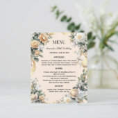 Gold yellow florals ribbon menu card (Stehend Vorderseite)