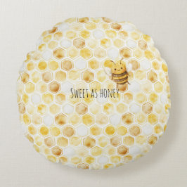Gold Yellow Honeycomb Sweet Cute Honey Bee Rundes Kissen