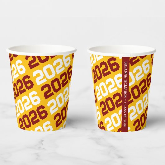 Gold Yellow & Maroon Class Year Abschluss Pappbecher
