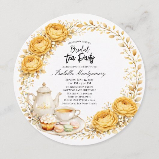 Gold Yellow Palette Tea Party Bridal Shower Einladung (Vorderseite)