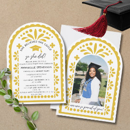 Gold Yellow Papel Picado Talavera Photo Graduation Einladung