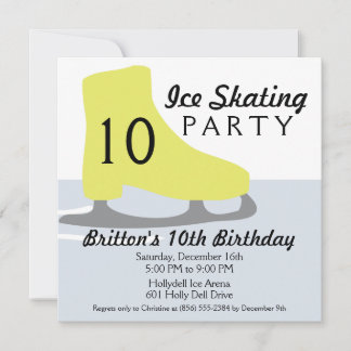 Gold Yellow Skate Date Ice Skating Birthday Party Einladung