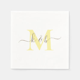 Gold & YellowMonogram Swash Script White Cocktail Serviette