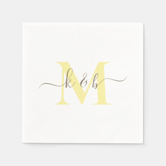 Gold & YellowMonogram Swash Script White Cocktail Serviette (Vorderseite)