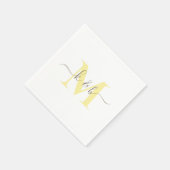 Gold & YellowMonogram Swash Script White Cocktail Serviette (Ecke)