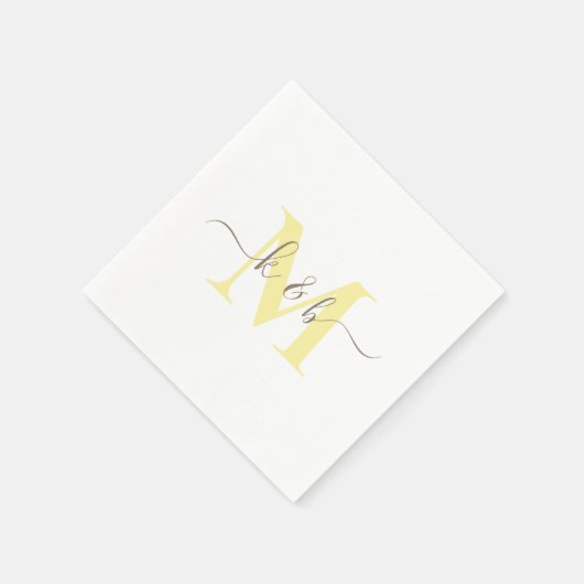 Gold & YellowMonogram Swash Script White Cocktail Serviette (Ecke)