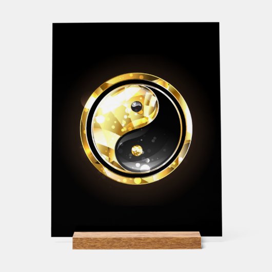 Gold Yin Yang auf schwarz Acrylschild (Vorderseite)