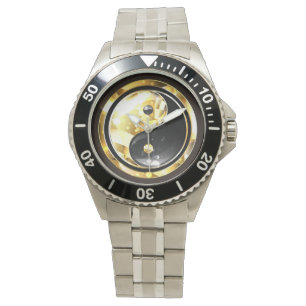 Gold Yin Yang auf schwarz Armbanduhr