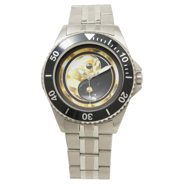 Gold Yin Yang auf schwarz Armbanduhr (Vorderseite)