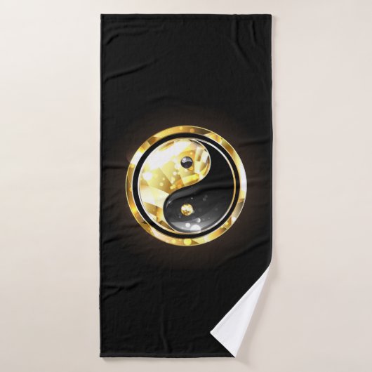 Gold Yin Yang auf schwarz Badehandtuch (Badehandtuch)