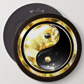 Gold Yin Yang auf schwarz Button (Vorne & Hinten)