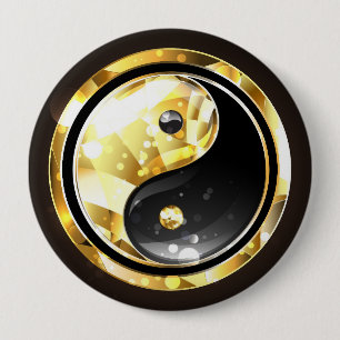 Gold Yin Yang auf schwarz Button