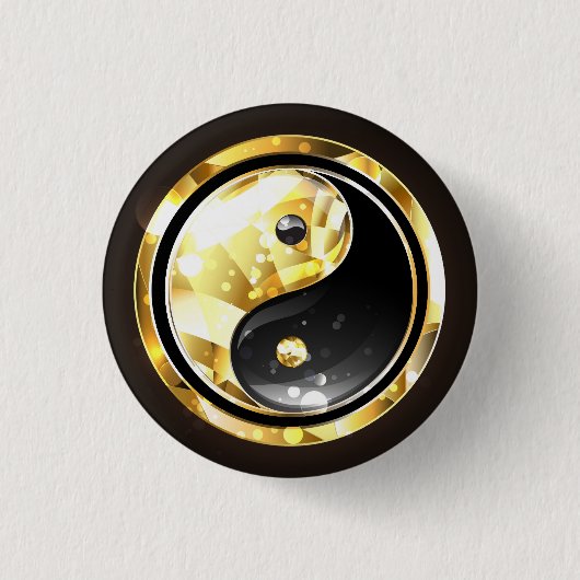 Gold Yin Yang auf schwarz Button (Vorderseite)