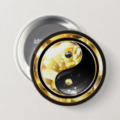 Gold Yin Yang auf schwarz Button (Vorne & Hinten)