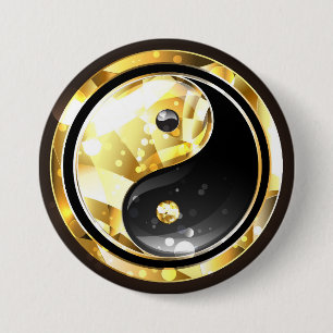 Gold Yin Yang auf schwarz Button