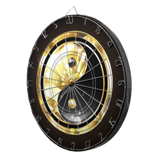 Gold Yin Yang auf schwarz Dartscheibe (Vorderseite rechts)