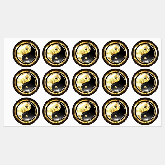 Gold Yin Yang auf schwarz Etiketten (Blatt)