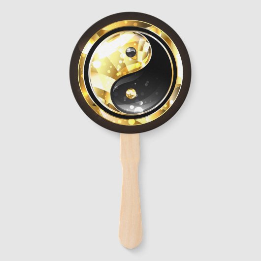 Gold Yin Yang auf schwarz Fächer (Vorderseite)