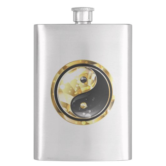 Gold Yin Yang auf schwarz Flachmann (Vorderseite)