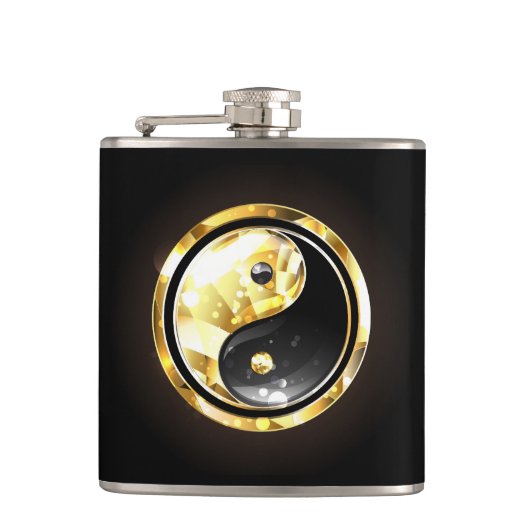 Gold Yin Yang auf schwarz Flachmann (Vorderseite)