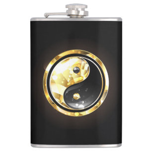 Gold Yin Yang auf schwarz Flachmann