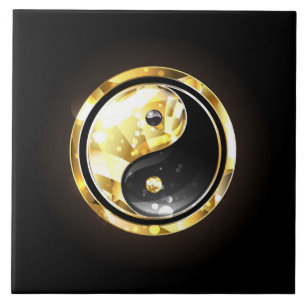 Gold Yin Yang auf schwarz Fliese