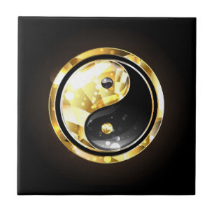 Gold Yin Yang auf schwarz Fliese