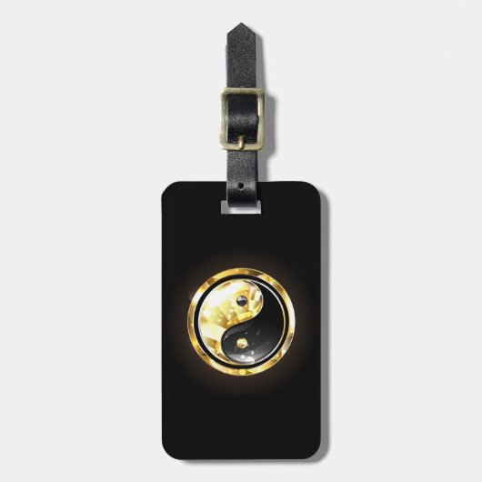 Gold Yin Yang auf schwarz Gepäckanhänger (Vorderseite vertikal)