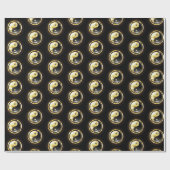 Gold Yin Yang auf schwarz Geschenkpapier (Flach)