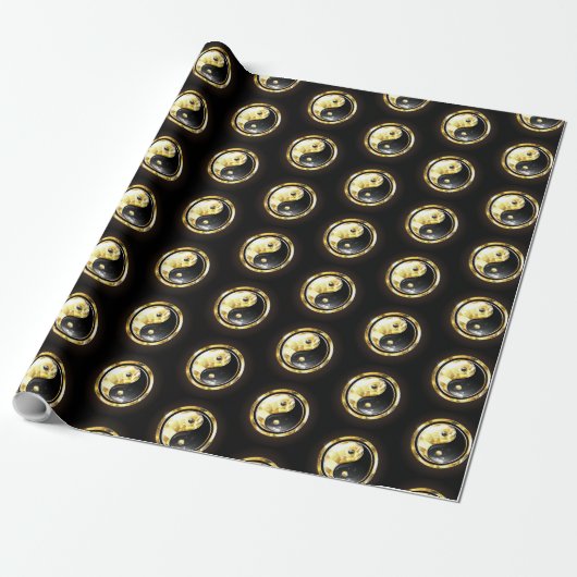 Gold Yin Yang auf schwarz Geschenkpapier (Ungerollt)