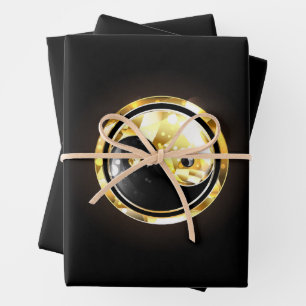 Gold Yin Yang auf schwarz Geschenkpapier Set