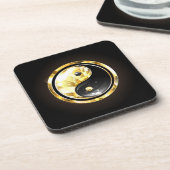 Gold Yin Yang auf schwarz Getränkeuntersetzer (Linke Seite)