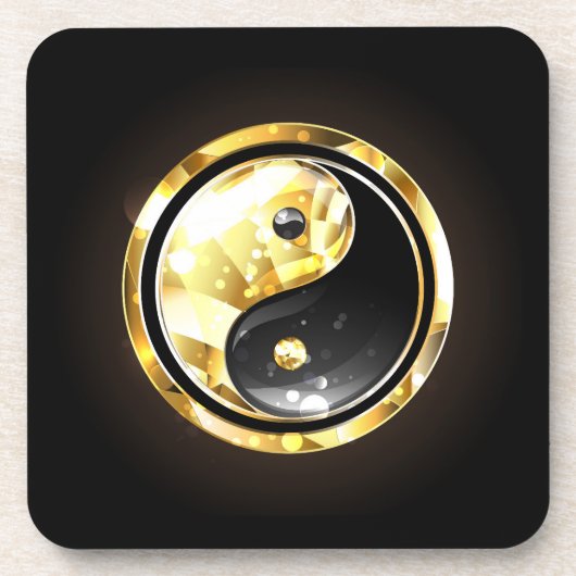 Gold Yin Yang auf schwarz Getränkeuntersetzer (Vorderseite)