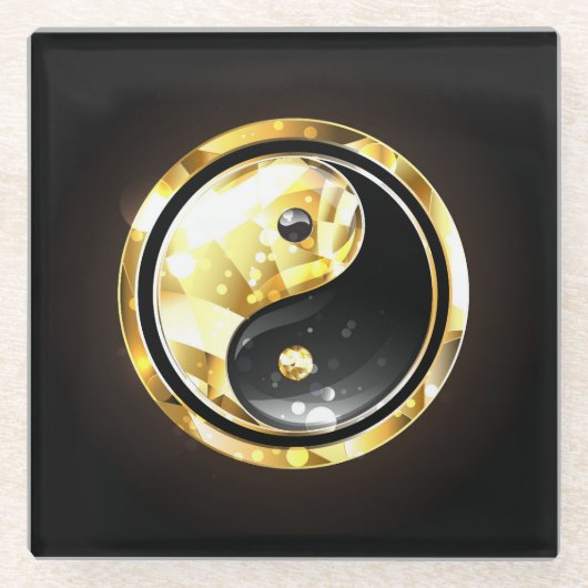 Gold Yin Yang auf schwarz Glasuntersetzer (Vorderseite)