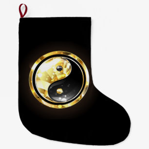 Gold Yin Yang auf schwarz Großer Weihnachtsstrumpf