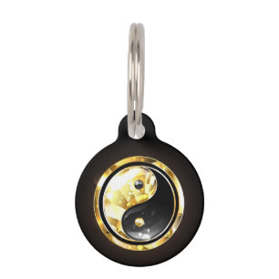 Gold Yin Yang auf schwarz Haustiermarke
