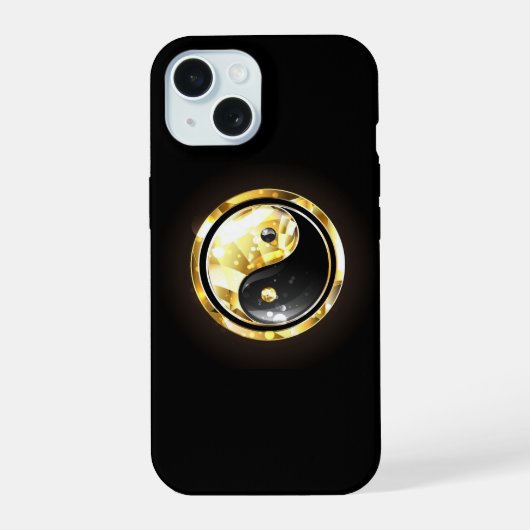 Gold Yin Yang auf schwarz iPhone 15 Hülle (Rückseite)