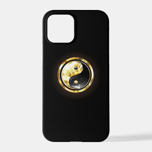 Gold Yin Yang auf schwarz iPhone Hülle (Rückseite)