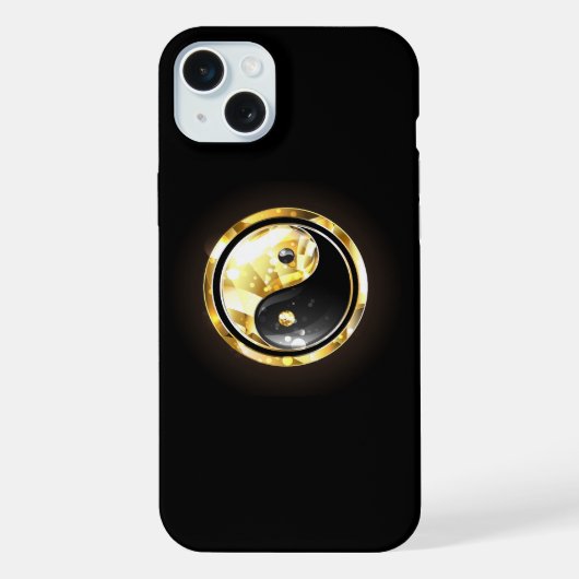 Gold Yin Yang auf schwarz iPhone Hülle (Rückseite)