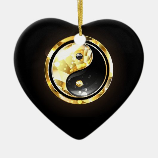 Gold Yin Yang auf schwarz Keramik Ornament (Vorne)