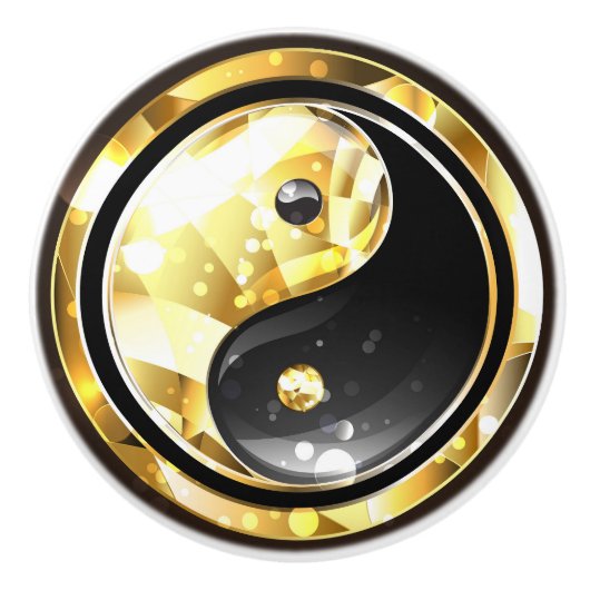 Gold Yin Yang auf schwarz Keramikknauf (Vorderseite)
