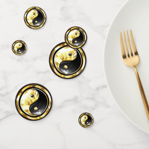 Gold Yin Yang auf schwarz Konfetti