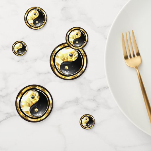 Gold Yin Yang auf schwarz Konfetti (Gruppe)