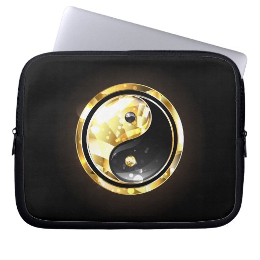 Gold Yin Yang auf schwarz Laptopschutzhülle (Vorderseite)