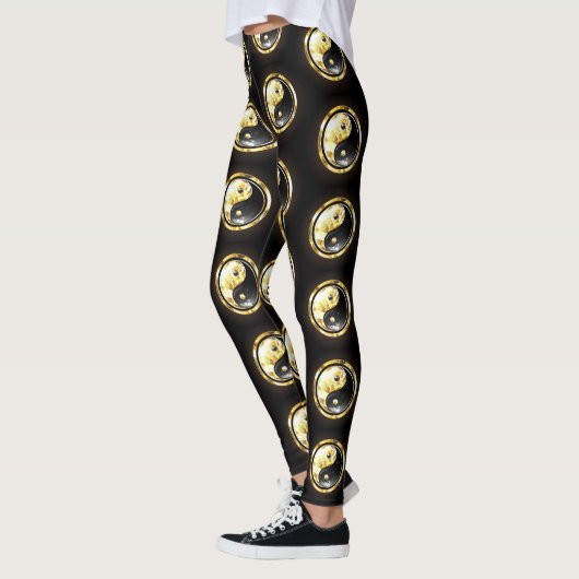 Gold Yin Yang auf schwarz Leggings (Links)