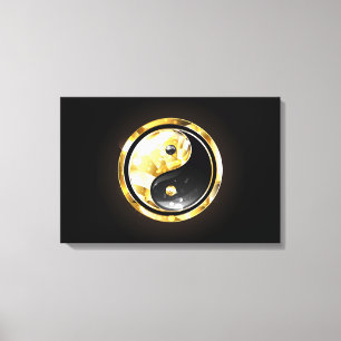 Gold Yin Yang auf schwarz Leinwanddruck