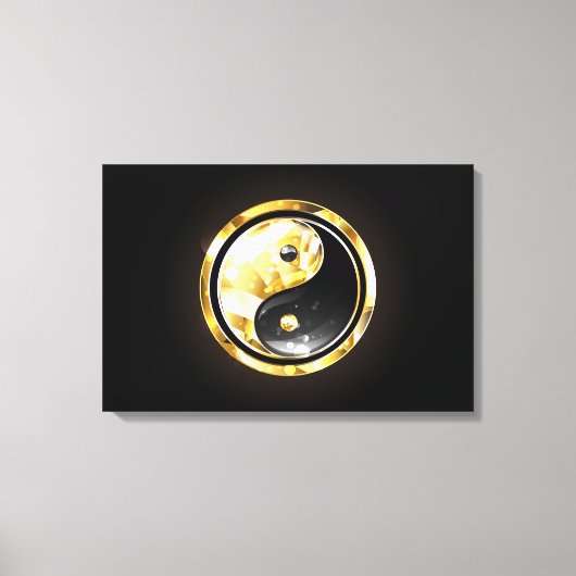 Gold Yin Yang auf schwarz Leinwanddruck (Vorderseite)