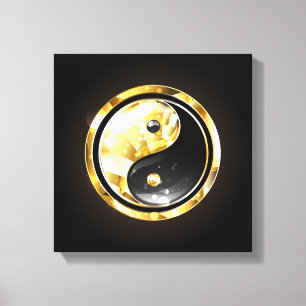 Gold Yin Yang auf Schwarz Leinwanddruck