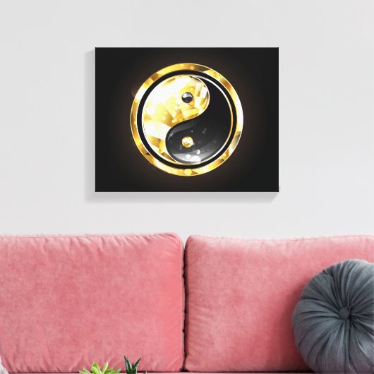 Gold Yin Yang auf schwarz Leinwanddruck (Insitu (Wohnzimmer))
